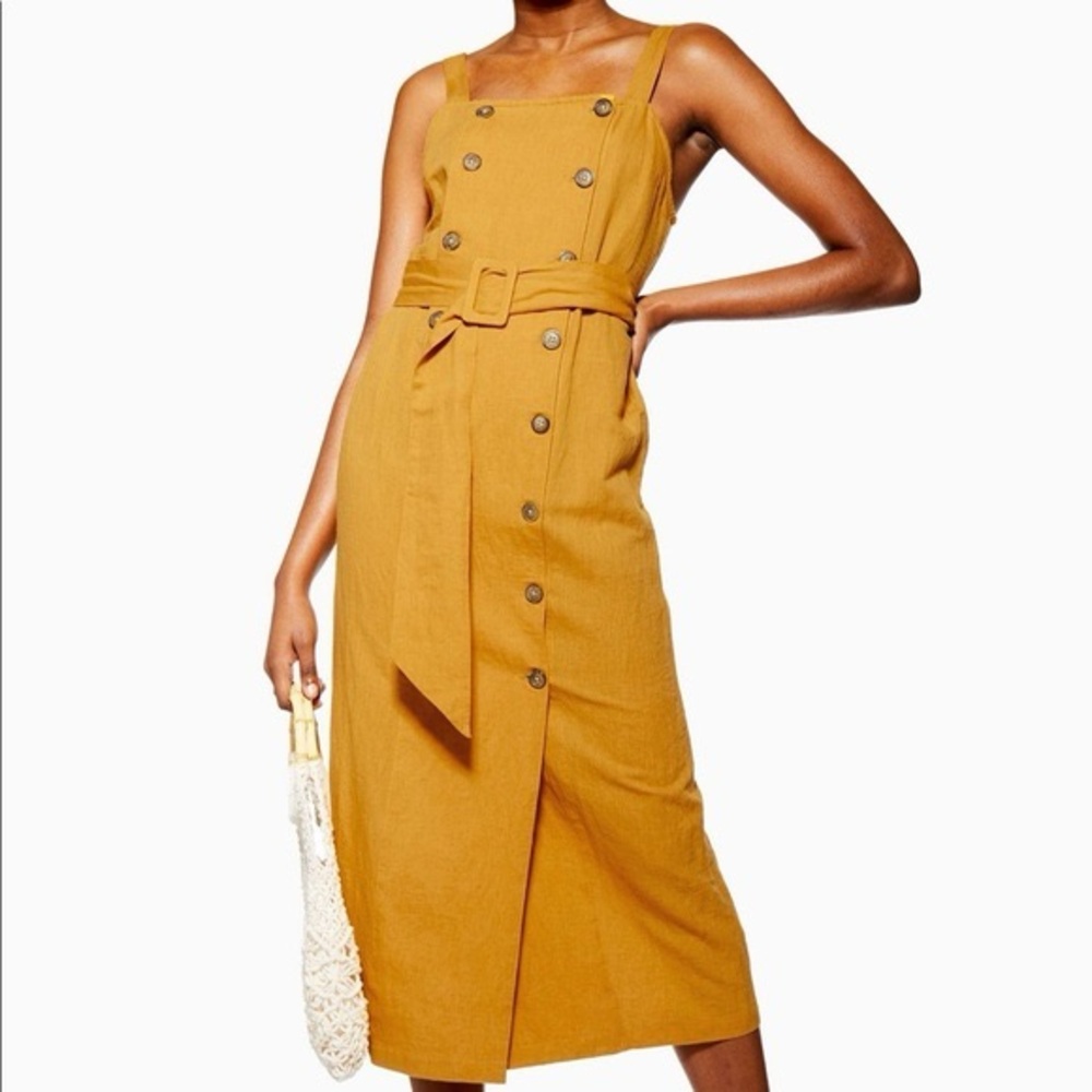 New Topshop mustard button up dress sz 6